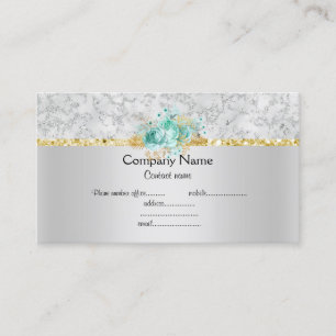 Silver aqua floral elegante semi-glänzend Geschäft Visitenkarte