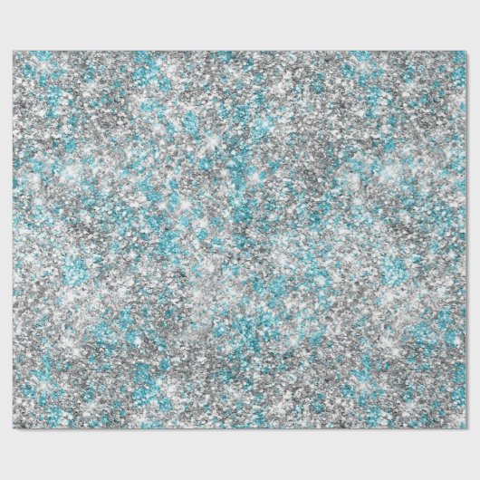 Silver Aqua Glam Glitzer Geschenkpapier (Flach)