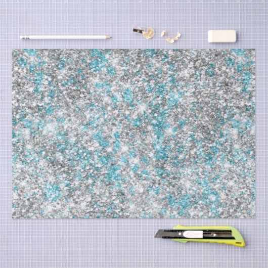 Silver Aqua Glam Glitzer Seidenpapier (Handwerk)