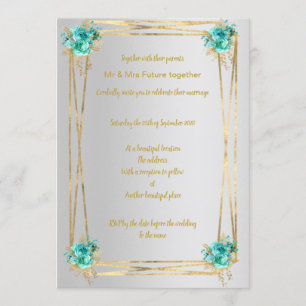 SILVER AQUA GOLD ELEGANT WEDING INVITATION EINLADUNG