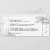 Silver Aqua Palm Tree Boarding Pass Rett Date Card Ankündigung (Rückseite)