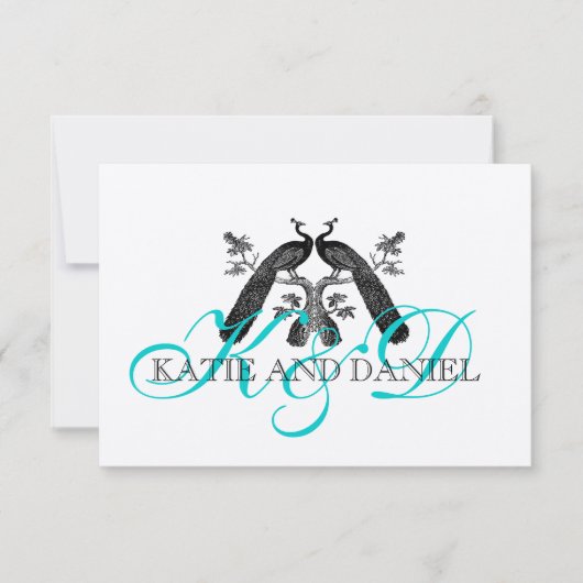 Silver Aqua Peacock Wedding RSVP Card (Vorderseite)