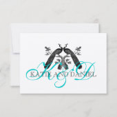 Silver Aqua Peacock Wedding RSVP Card Karte (Vorderseite)