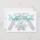 Silver Aqua Peacock Wedding RSVP Card Karte (Rückseite)
