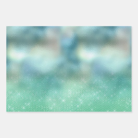 Silver Aqua Pink Lila Glitzer Sparkle Meerjungfrau Geschenkpapier Set (Vorderseite 3)
