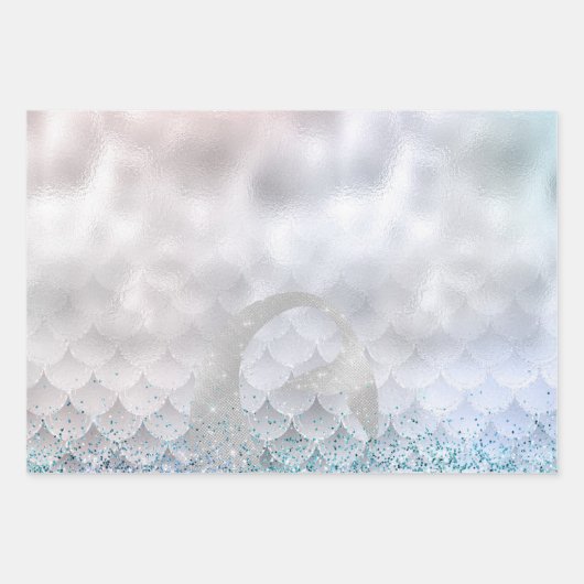 Silver Aqua Pink Lila Glitzer Sparkle Meerjungfrau Geschenkpapier Set (Vorderseite)