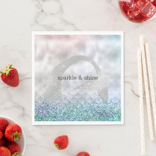 Silver Aqua Pink Lila Glitzer Sparkle Meerjungfrau Serviette (Beispiel)