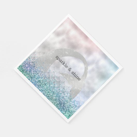 Silver Aqua Pink Lila Glitzer Sparkle Meerjungfrau Serviette (Ecke)