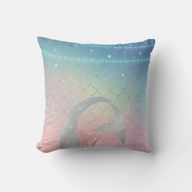 Silver Aqua Pink Lila Mermaid Kissen (Vorderseite)
