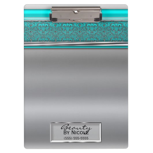 Silver Aqua Shine Elegante Chic Glam Personalisier Klemmbrett (Vorderseite)