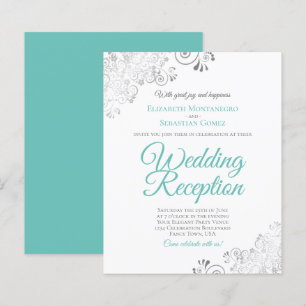 Silver Aqua White BUDGET Hochzeitsempfang Einladun