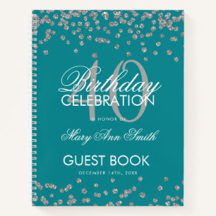 Silver Aquamarin 40. Geburtstag Gästebuch Confett Notizblock