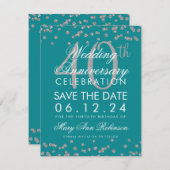 Silver Aquamarin 40. Wedding Jubiläum Confetti Save The Date (Vorne/Hinten)