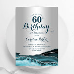 Silver Aquamarin Agate 60. Geburtstag Einladung<br><div class="desc">Aquamarine und silberne Altersgruppe 60. Geburtstagsfeier Einladung. Elegantes modernes Design mit Aquarellfarben-marmorgeode Hintergrund,  Imitats Glitzer Silber und Typografie Skript-Schriftart. Die trendige Einladungskarte eignet sich perfekt für eine stilvolle Damenfeier. Gedruckte Zazzle-Einladungen oder Sofortdownload digitaler Druckvorlage.</div>