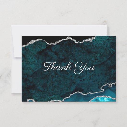 Silver Aquamarin Agate Wedding Dankeskarte (Vorderseite)