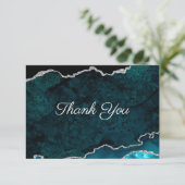 Silver Aquamarin Agate Wedding Dankeskarte (Stehend Vorderseite)