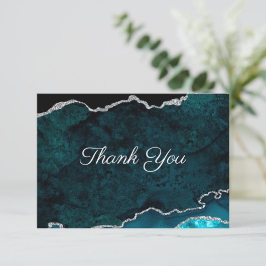 Silver Aquamarin Agate Wedding Dankeskarte (Stehend Vorderseite)