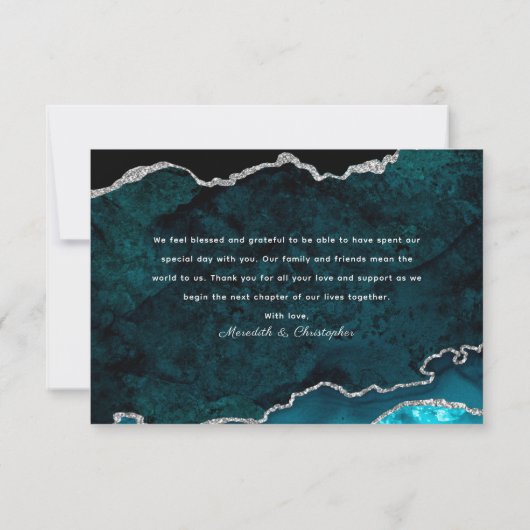 Silver Aquamarin Agate Wedding Dankeskarte (Rückseite)