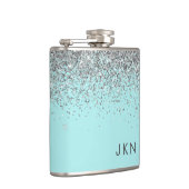 Silver Aquamarin Aqua Blue Girl Glitzer Monogram Flachmann (Rechts)