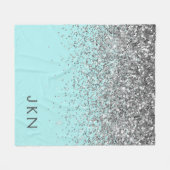Silver Aquamarin Aqua Blue Girl Glitzer Monogram Fleecedecke (Vorderseite (Horizontal))