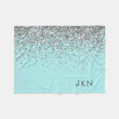 Silver Aquamarin Aqua Blue Girl Glitzer Monogram Fleecedecke (Vorderseite (Horizontal))