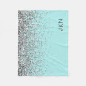 Silver Aquamarin Aqua Blue Girl Glitzer Monogram Fleecedecke (Vorderseite)