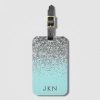 Silver Aquamarin Aqua Blue Girl Glitzer Monogram