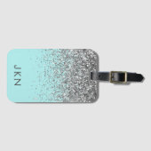 Silver Aquamarin Aqua Blue Girl Glitzer Monogram Gepäckanhänger (Vorderseite (Horizontal))