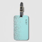 Silver Aquamarin Aqua Blue Girl Glitzer Monogram Gepäckanhänger (Vorderseite Vertikal)