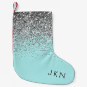 Silver Aquamarin Aqua Blue Girl Glitzer Monogram Kleiner Weihnachtsstrumpf (Vorderseite)
