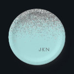 Silver Aquamarin Aqua Blue Girl Glitzer Monogram Pappteller<br><div class="desc">Silber und Aquamarin Aqua Blue Sparkle Glitzer Monogram Name und Initial Party Teller. Das macht den perfekten 16 Geburtstag,  Hochzeit,  Brautparty,  Jubiläum,  Babydusche oder Junggeselinnen-Abschied Geschenk für jemanden,  der Lieben glamourösen Luxus und schicke Stile.</div>