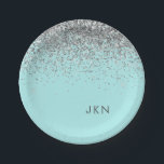 Silver Aquamarin Aqua Blue Girl Glitzer Monogram Pappteller<br><div class="desc">Silber und Aquamarin Aqua Blue Sparkle Glitzer Monogram Name und Initial Party Teller. Das macht den perfekten 16 Geburtstag,  Hochzeit,  Brautparty,  Jubiläum,  Babydusche oder Junggeselinnen-Abschied Geschenk für jemanden,  der Lieben glamourösen Luxus und schicke Stile.</div>