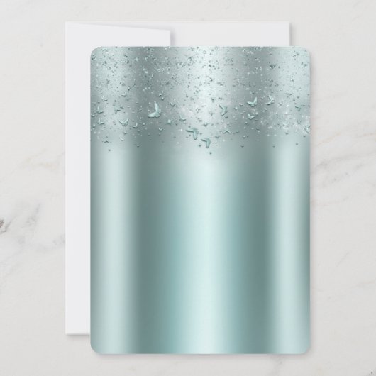 Silver Aquamarin Aqua Flutter Butterfly Quinceañer Einladung (Rückseite)