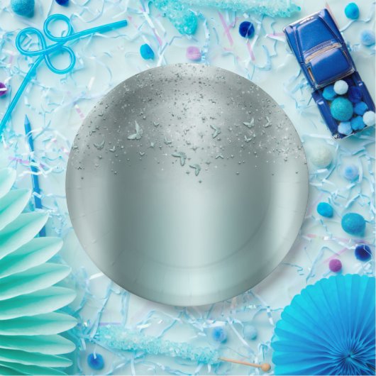 Silver Aquamarin Aqua Flutter Schmetterling Sweet  Pappteller (Party)