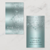 Silver Aquamarin Aqua Sparkle Flutter Butterfly Visitenkarte (Vorne/Hinten)