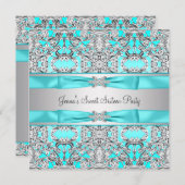 Silver Aquamarin Blue 16 . Geburtstag Party Einladung (Vorne/Hinten)