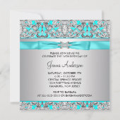 Silver Aquamarin Blue 16 . Geburtstag Party Einladung (Rückseite)