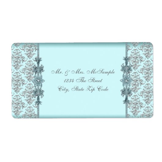 Silver Aquamarin Blue Damask Address Labels (Vorne)