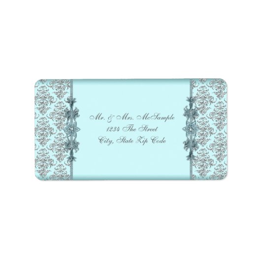 Silver Aquamarin Blue Damask Address Labels Adressaufkleber (Vorne)