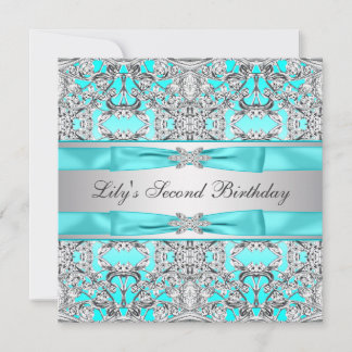 Silver Aquamarin Blue Girls Geburtstagsparty Einla Einladung