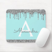 Silver Aquamarin Blue Modern Sparkle Glitzer Monog Mousepad (Mit Mouse)