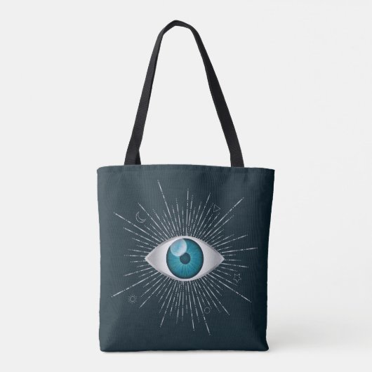 Silver & Aquamarin Blue Mystic Aqua Evil Eye Nazar Tasche (Rückseite)
