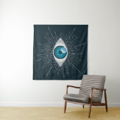 Silver & Aquamarin Blue Mystic Aqua Evil Eye Nazar Wandteppich (Beispiel (Horizontal))