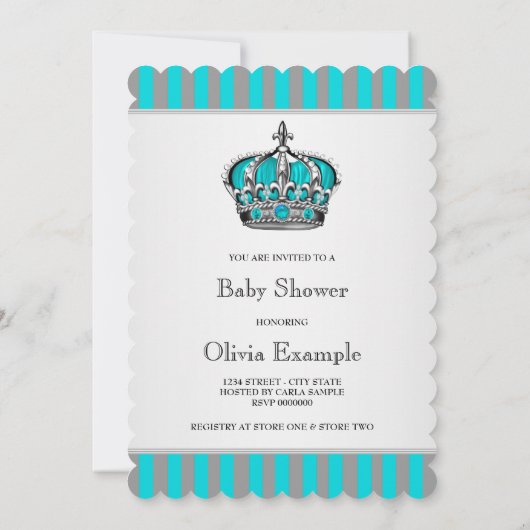 Silver Aquamarin Blue Prince Baby Dusche Einladung (Rückseite)