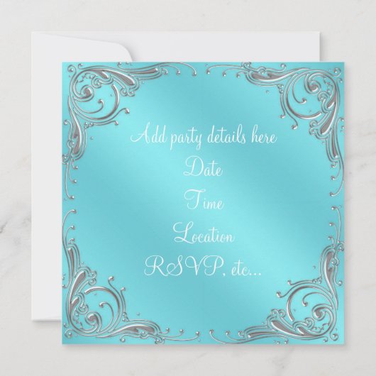 Silver Aquamarin Blue Womans Birthday Party Einladung (Rückseite)