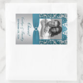 Silver.Aquamarin Damask Foto Weinetikett Rechteckiger Aufkleber (Tasche)