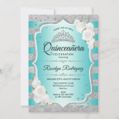 Silver Aquamarin Elegante Quinceanera Einladung (Vorderseite)