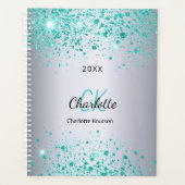 Silver aquamarin Glitzer Name Monogramm 2026 Planer (Vorderseite)