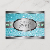 Silver Aquamarin Glitzer Sparkle Rhinestones Initi Visitenkarte (Vorderseite)