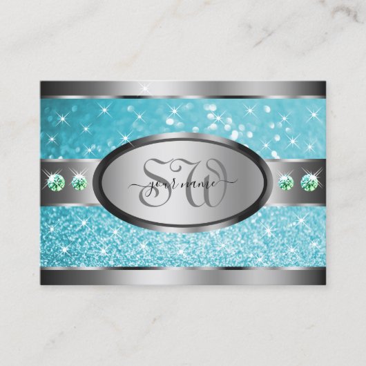 Silver Aquamarin Glitzer Sparkle Rhinestones Initi Visitenkarte (Vorderseite)